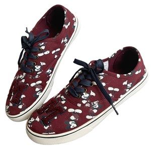 Disney Mickey Mouse Monogram Sneakers Mens Size 8 Canvas Shoes Burgundy Red